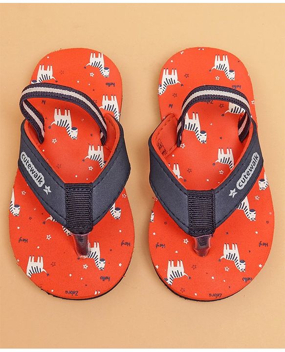 Cute Walk by Babyhug Flip Flops with Back Strap Zebra Print - Orange
