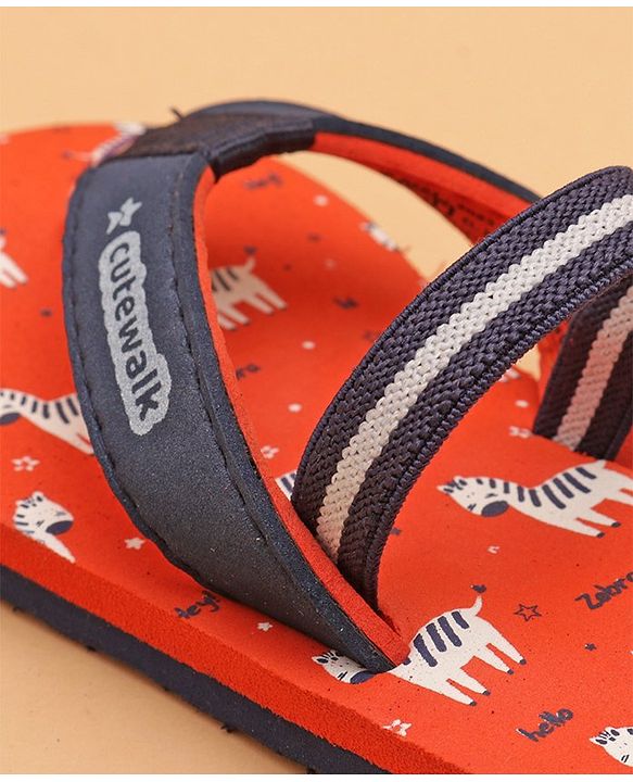 Cute Walk by Babyhug Flip Flops with Back Strap Zebra Print - Orange
