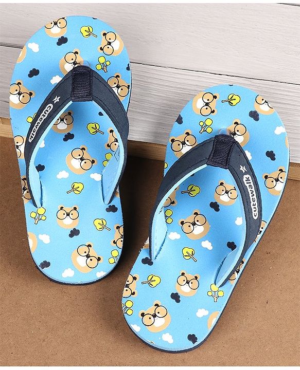 Cute Walk by Babyhug Flip Flops with Back Strap Teddy Print - Blue