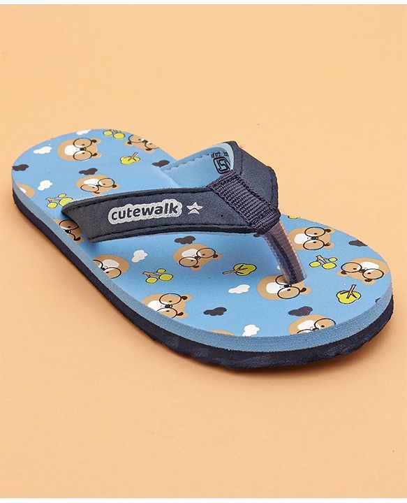 Cute Walk by Babyhug Flip Flops with Back Strap Teddy Print - Blue