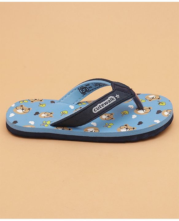 Cute Walk by Babyhug Flip Flops with Back Strap Teddy Print - Blue