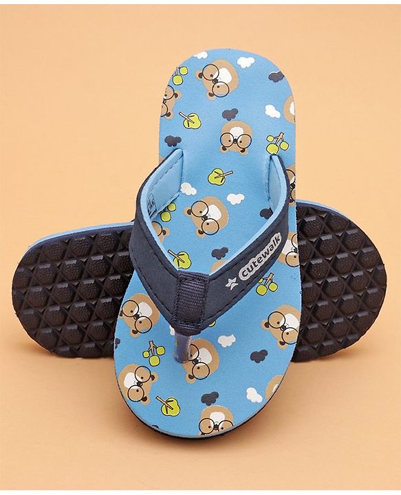 Cute Walk by Babyhug Flip Flops with Back Strap Teddy Print - Blue