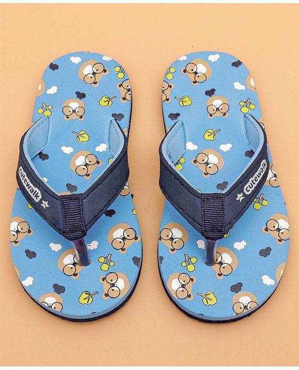 Cute Walk by Babyhug Flip Flops with Back Strap Teddy Print - Blue