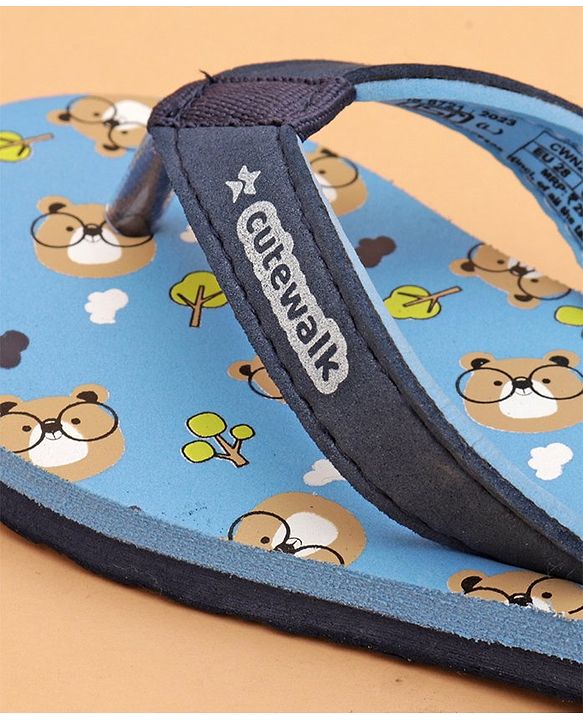 Cute Walk by Babyhug Flip Flops with Back Strap Teddy Print - Blue