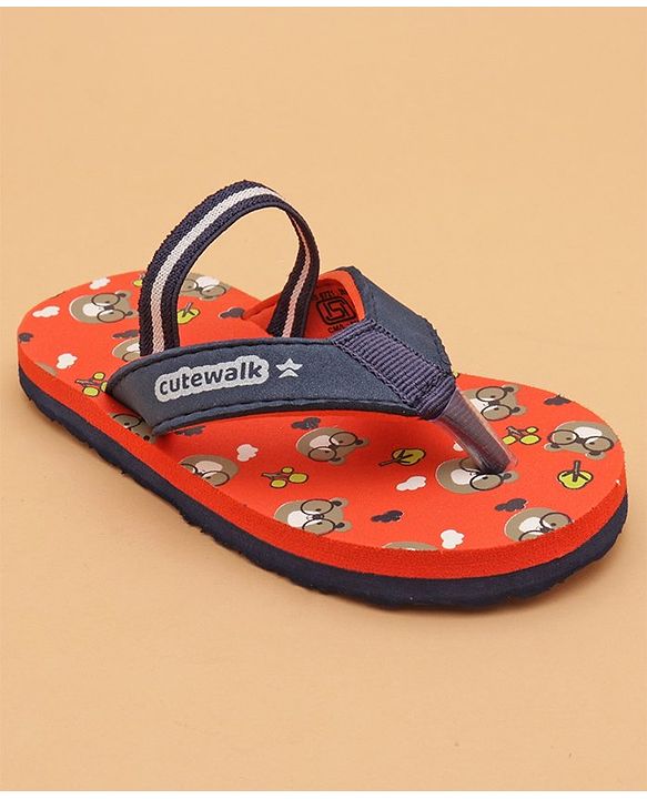 Cute Walk by Babyhug Flip Flops with Back Strap Teddy Print - Orange
