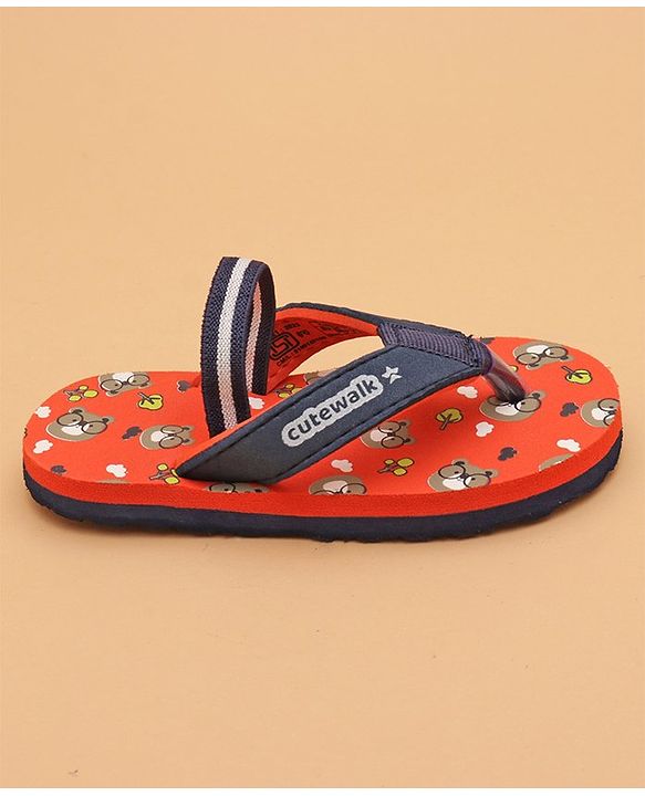 Cute Walk by Babyhug Flip Flops with Back Strap Teddy Print - Orange