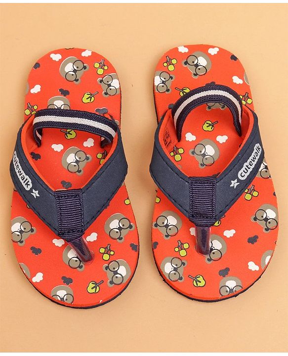 Cute Walk by Babyhug Flip Flops with Back Strap Teddy Print - Orange