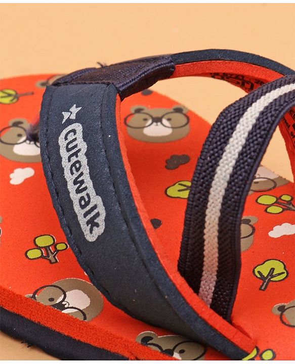 Cute Walk by Babyhug Flip Flops with Back Strap Teddy Print - Orange