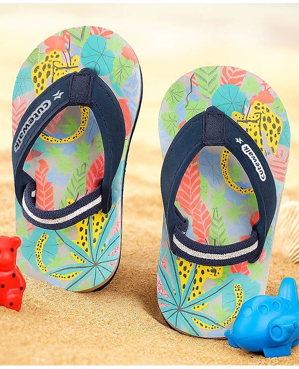 Cute Walk by Babyhug Flip Flops with Back Strap Leopard Print - Blue