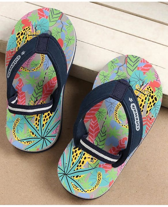 Cute Walk by Babyhug Flip Flops with Back Strap Leopard Print - Blue