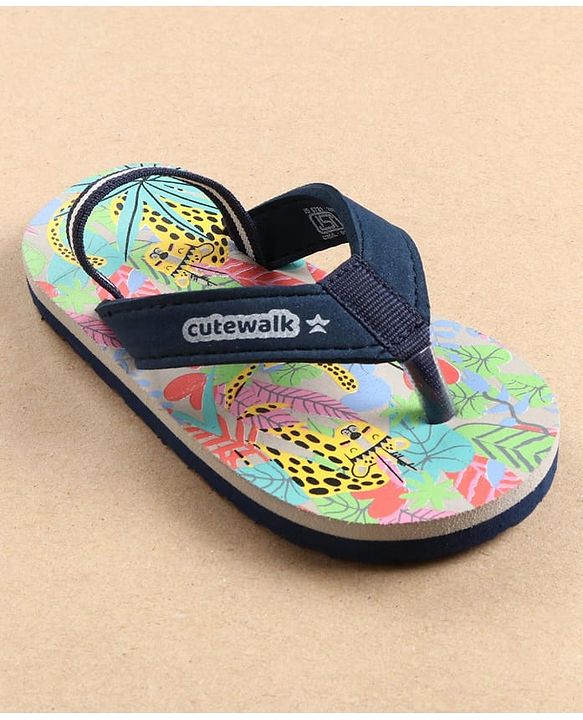 Cute Walk by Babyhug Flip Flops with Back Strap Leopard Print - Blue