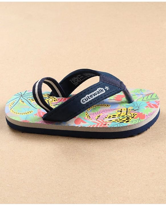 Cute Walk by Babyhug Flip Flops with Back Strap Leopard Print - Blue