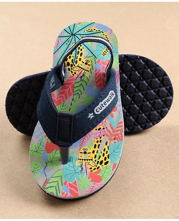 Cute Walk by Babyhug Flip Flops with Back Strap Leopard Print - Blue