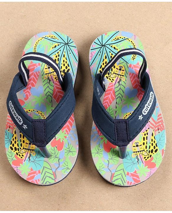 Cute Walk by Babyhug Flip Flops with Back Strap Leopard Print - Blue