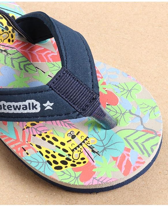 Cute Walk by Babyhug Flip Flops with Back Strap Leopard Print - Blue