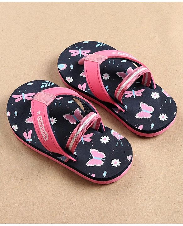 Cute Walk by Babyhug Flip Flops with Back Strap Butterfly Print - Blue