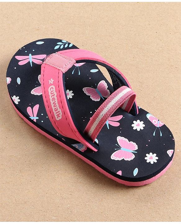 Cute Walk by Babyhug Flip Flops with Back Strap Butterfly Print - Blue