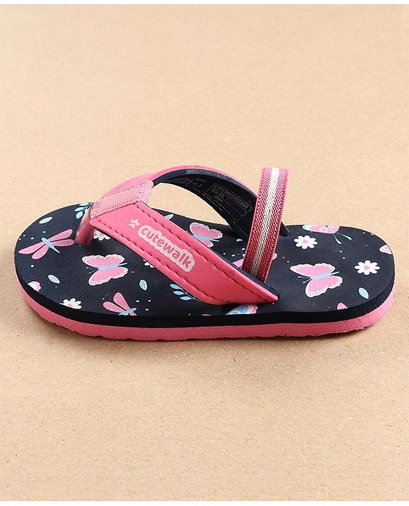 Cute Walk by Babyhug Flip Flops with Back Strap Butterfly Print - Blue