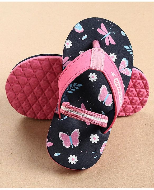 Cute Walk by Babyhug Flip Flops with Back Strap Butterfly Print - Blue