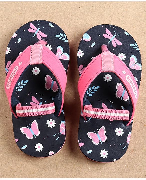 Cute Walk by Babyhug Flip Flops with Back Strap Butterfly Print - Blue