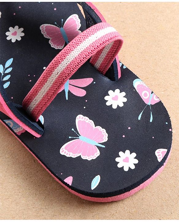 Cute Walk by Babyhug Flip Flops with Back Strap Butterfly Print - Blue