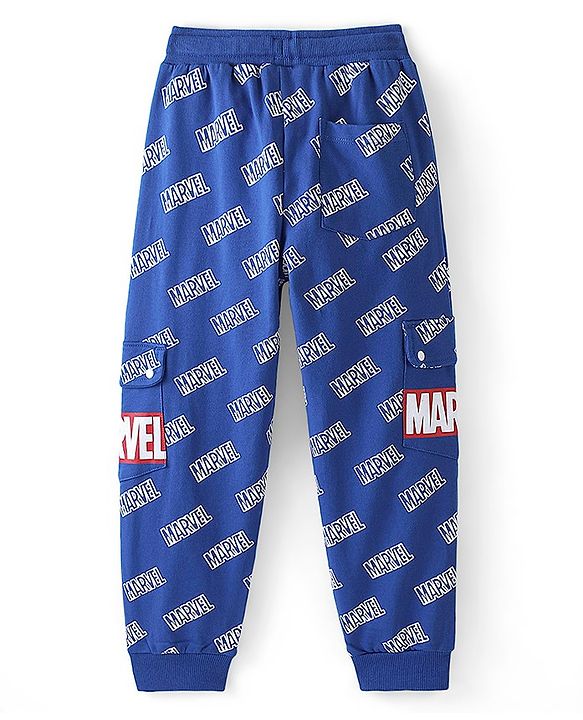 Pine Kids Marvel Cotton Looper Knit Full Length Lounge Pant Text Print - Blue
