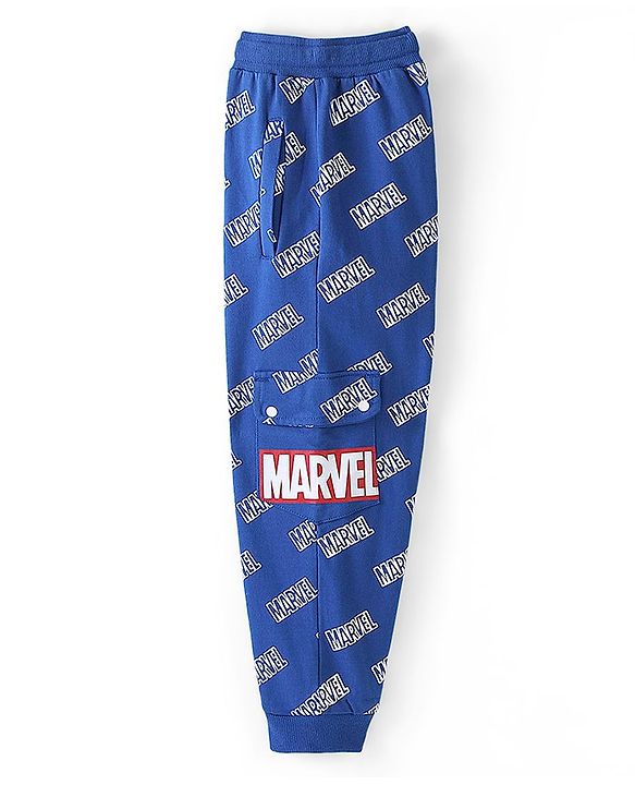 Pine Kids Marvel Cotton Looper Knit Full Length Lounge Pant Text Print - Blue