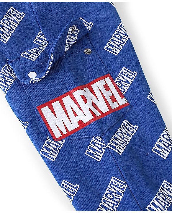 Pine Kids Marvel Cotton Looper Knit Full Length Lounge Pant Text Print - Blue