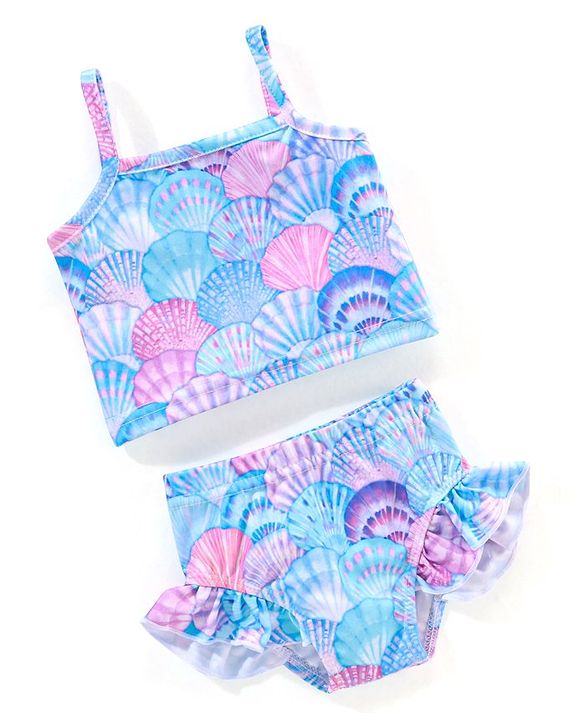 Babyhug Sleeveless Two Piece Swimsuit Shell Print - Multicolour