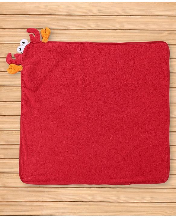 Babyhug Terry Towel With Hood and Crab Applique L 76.2 x B 76.2 cm - Red