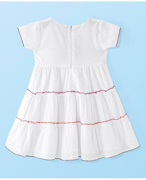 Babyhug Cotton Embroidered Half Sleeves Kurta & Knit Churidar Set With Crush Dupatta - White