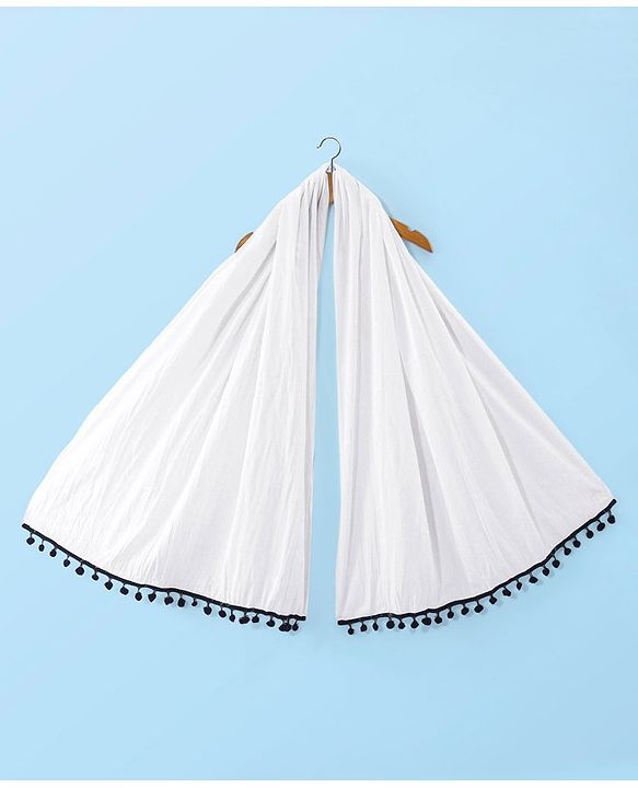 Babyhug Cotton Embroidered Half Sleeves Kurta & Knit Churidar Set With Crush Dupatta - White