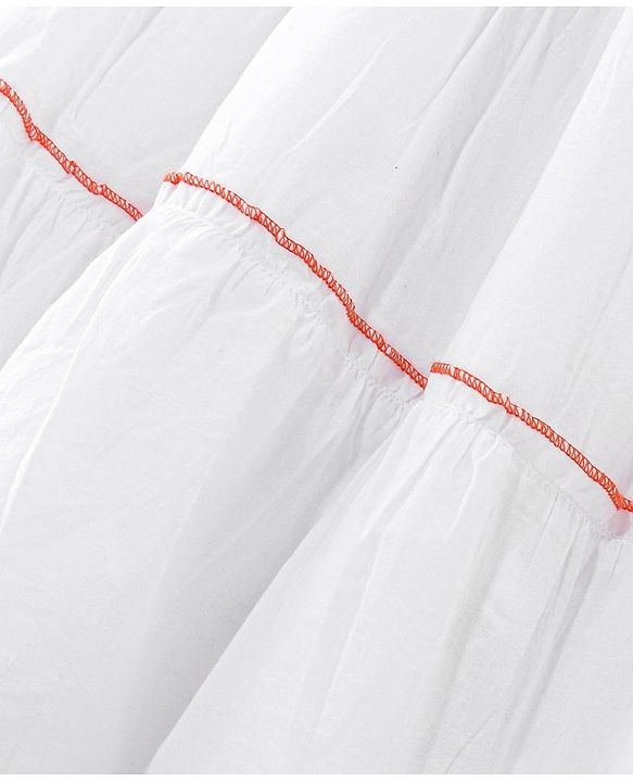 Babyhug Cotton Embroidered Half Sleeves Kurta & Knit Churidar Set With Crush Dupatta - White