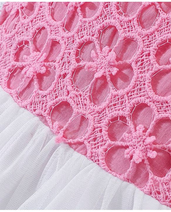 Babyhug Woven Sleeveless Frock with                                                                      Frill &  Floral Lace - Pink