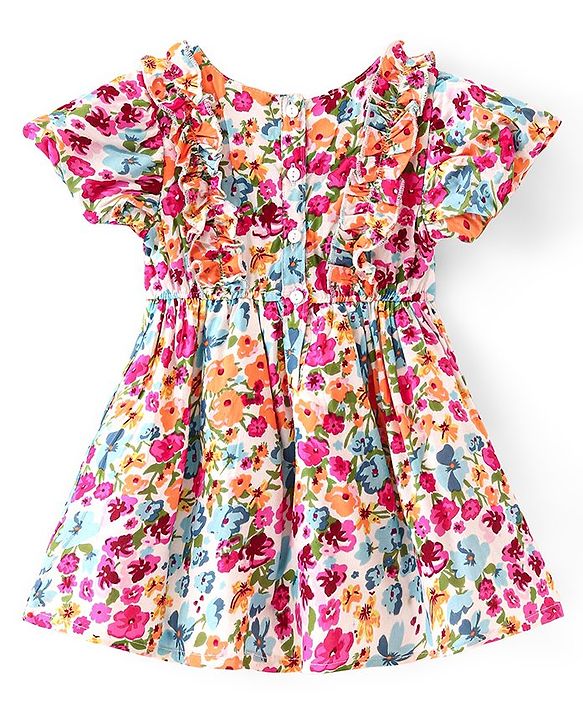 Babyhug Rayon Woven Half Sleeves Frock Floral Print - Multicolor