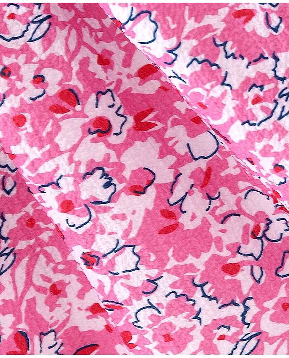 Babyhug Woven Sleeveless Frock with Floral Print & Bow Applique - Pink