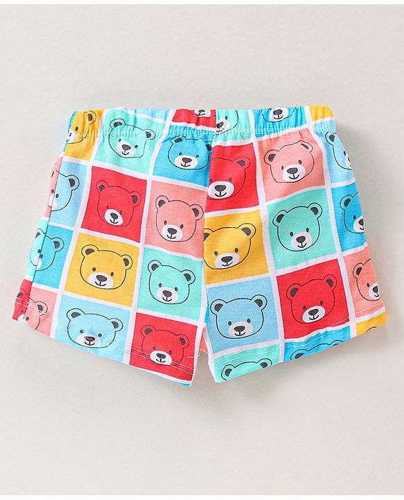 Babyhug 100% Cotton Knit Antibacterial Trunks Teddy Print Pack of 3 - Yellow Red & Blue