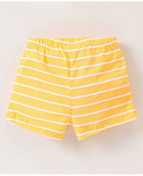 Babyhug 100% Cotton Knit Antibacterial Trunks Teddy Print Pack of 3 - Yellow Red & Blue