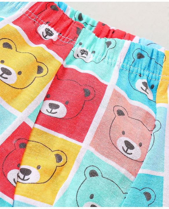 Babyhug 100% Cotton Knit Antibacterial Trunks Teddy Print Pack of 3 - Yellow Red & Blue