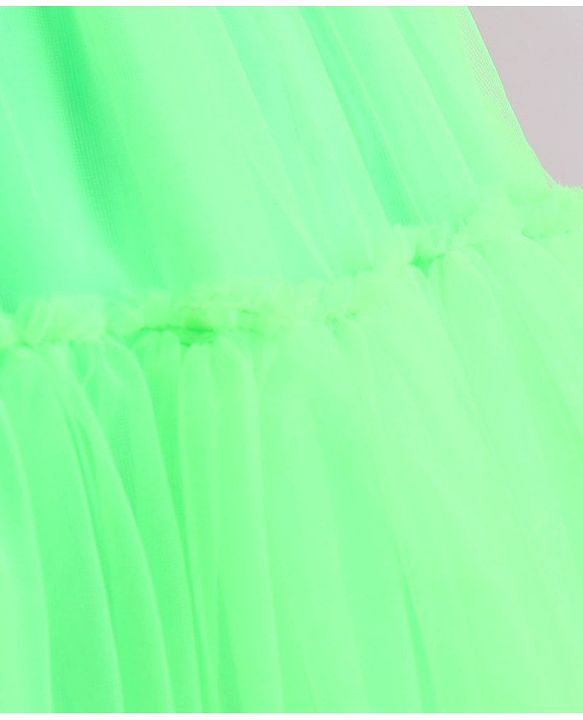 Babyhug Woven Cap Sleeves Party Wear Tiered Dress with Bow Applique - Neon Green