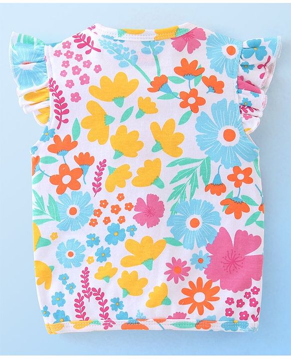 Babyhug 100% Cotton Interlock Knit Frill Sleeves Antibacterial Front Open Vest Stripes & Floral Pack of 2 - Multicolor