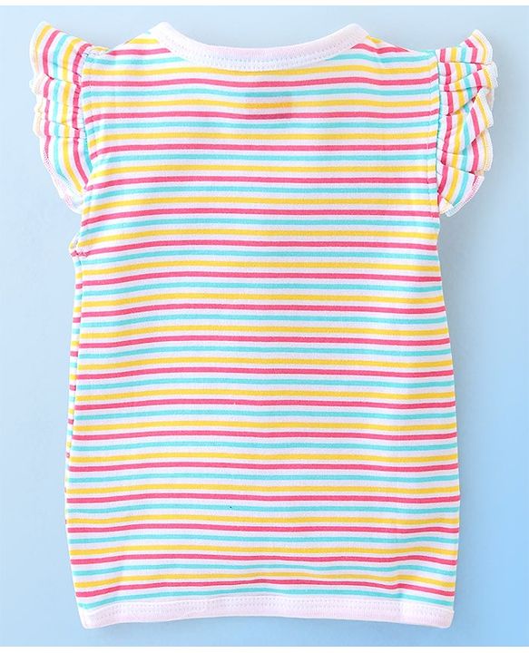 Babyhug 100% Cotton Interlock Knit Frill Sleeves Antibacterial Front Open Vest Stripes & Floral Pack of 2 - Multicolor