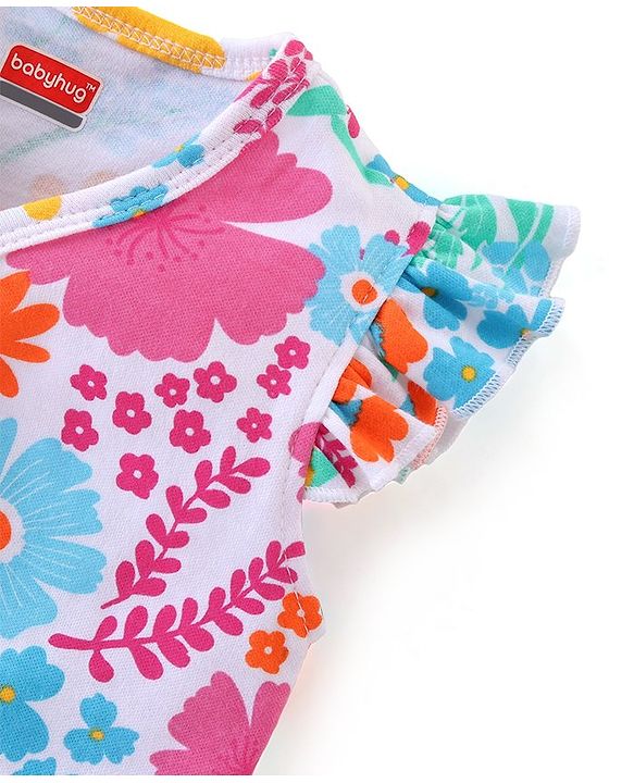 Babyhug 100% Cotton Interlock Knit Frill Sleeves Antibacterial Front Open Vest Stripes & Floral Pack of 2 - Multicolor