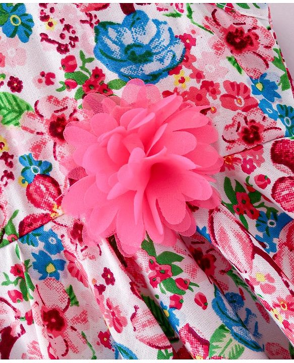 Babyhug 100% Viscose Woven Sleeveless Frock with Floral Print & Applique - Multicolour