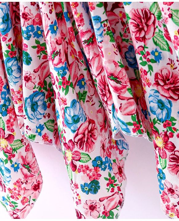 Babyhug 100% Viscose Woven Sleeveless Frock with Floral Print & Applique - Multicolour