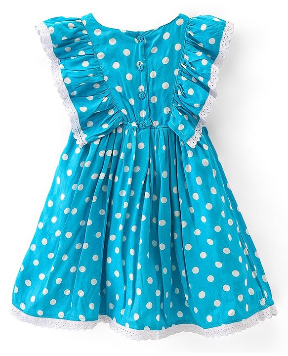 Babyhug Rayon Woven Sleeveless Frock Polka Dot Print - Blue