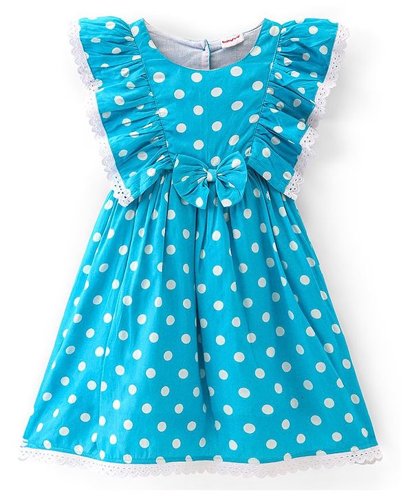 Babyhug Rayon Woven Sleeveless Frock Polka Dot Print - Blue