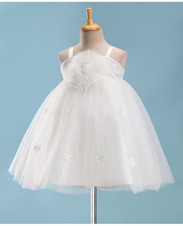 Babyhug Sleeveless  Dress With Corsage & Floral Applique -White