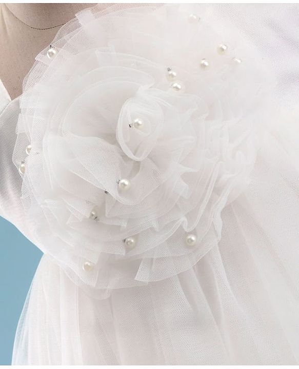 Babyhug Sleeveless  Dress With Corsage & Floral Applique -White