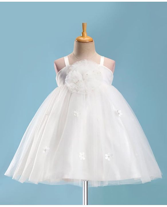 Babyhug Sleeveless  Dress With Corsage & Floral Applique -White